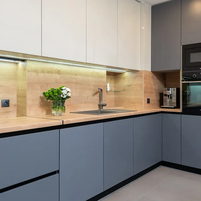 Full renovation kitchen. Bespoke cabinetry, workstops and flooring